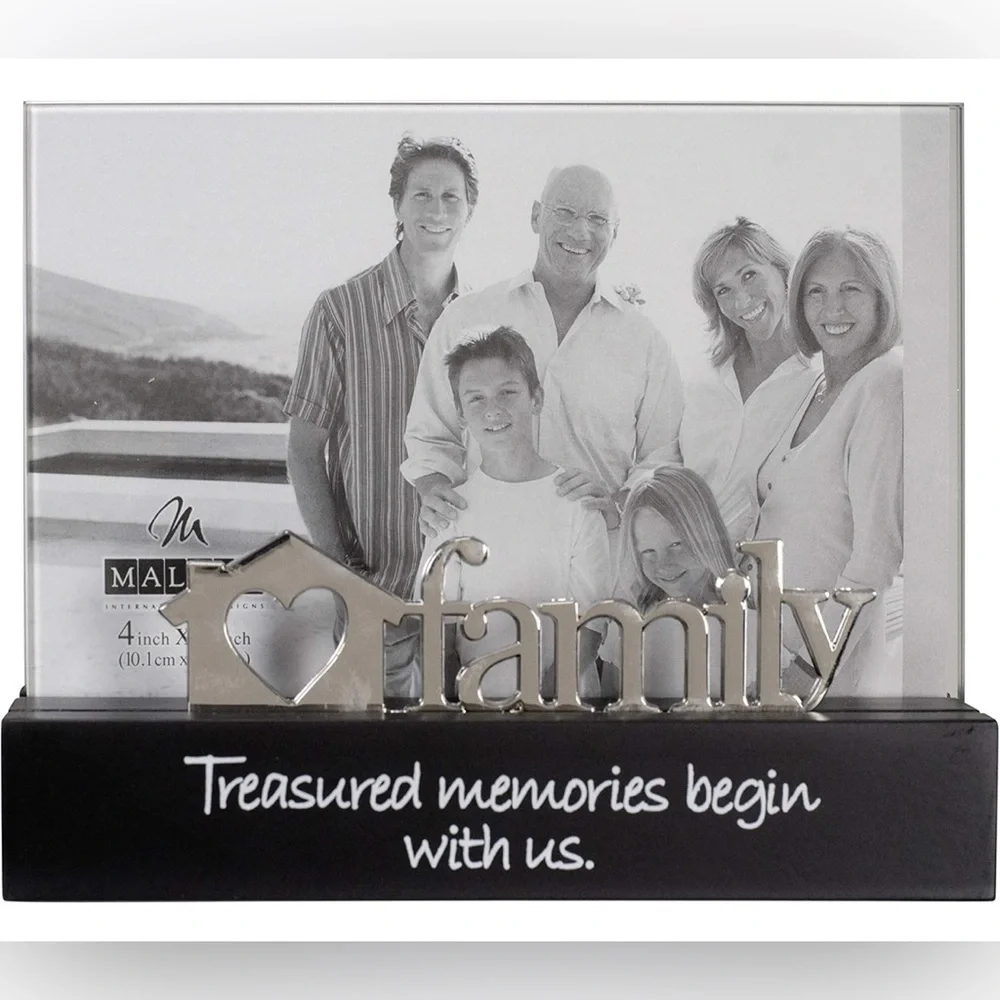 2 Family & Friends Expressions Picture Frames w/ Silver Word Accent 4x6 Black